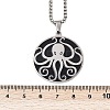 201 Stainless Steel Black Enamel Flat Round with Octopus Pendant Necklaces NJEW-K283-31P-4