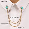 304 Stainless Steel Pave Dyed Synthetic Turquoise Hanging Chain Brooch JEWB-S021-04G-04-1