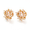 Flower Brass Micro Pave Clear Cubic Zirconia Stud Earrings EJEW-N062-02G-1