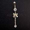 Piercing Jewelry Real 18K Gold Plated Brass Rhinestone Bowknot Navel Ring Belly Rings AJEW-EE0001-67-3