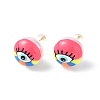 Natural Shell Eye Stud Earrings with Enamel EJEW-G334-05-2