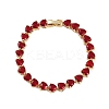 Brass Micro Pave Red Cubic Zirconia Link Chain Bracelets for Women BJEW-M047-01A-4