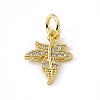Brass Micro Pave Clear Cubic Zirconia Maple Leaf Charms ZIRC-F132-44G-1