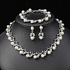 Alloy Rhinestone & Plastic Imitation Pearl Leaf Link Chain Necklaces & Stud Dangle Earrings & Link Bracelets Sets WG65A67-03-1