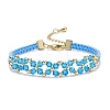 Glass Braided Flower Link Bracelet for Women BJEW-TA00130-02-1