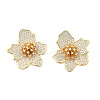 Brass Clear Cubic Zirconia Flower Stud Earrings EJEW-C147-02G-4