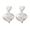 Textured Heart Brass Micro Pave Clear Cubic Zirconia Dangle Stud Earrings EJEW-Z099-02P-01-4