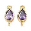 Brass Pave Cubic Zirconia Teardrop Connector Charms KK-P348-09G-2
