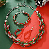 Christmas Glass Seed Beaded Multilayer Necklaces & Teardrop Dangle Earrings & Bracelets Sets WG44FFB-01-1