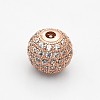 CZ Brass Micro Pave Grade AAA Clear Color Cubic Zirconia Round Beads KK-O065-10mm-05-NR-2