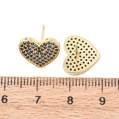 Heart Brass Micro Pave Cubic Zirconia Stud Earrings EJEW-H178-01G-02-1