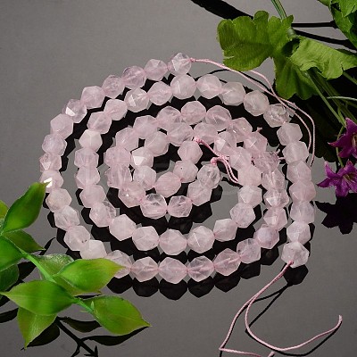 Faceted Natural Rose Quartz Gemstone Bead Strands X-G-J331-02-8mm-1