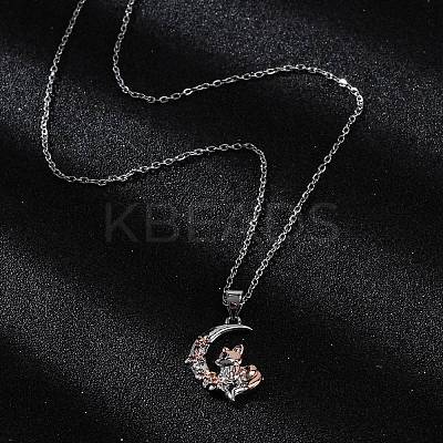 Brass Moon Fox Pendant Cable Chain Necklaces for Women LS-NJEW-C067-02P-1