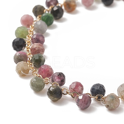 Natural Multicolor Tourmaline Round Beaded Charm Bracelet BJEW-TA00220-1