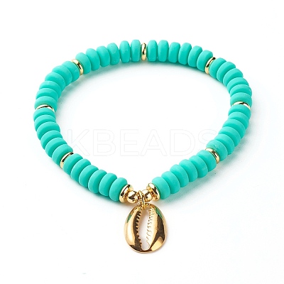 Shell Shape Cubic Zirconia Charm Stretch Bracelets Set for Teen Girl Women BJEW-JB06850-04-1