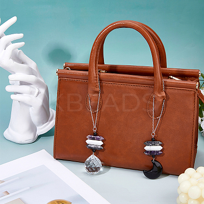 2Pcs 2 Styles Natural Larvikite & Howlite & Amethyst Double Terminated Point Pendant Decoration HJEW-FH00213-1