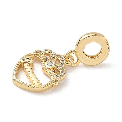 Brass Micro Pave Clear Cubic Zirconia European Dangle Charms KK-D502-09G-1