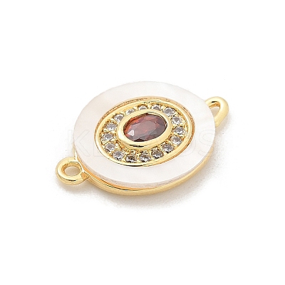 Brass Micro Pave Clear Cubic Zirconia & Shell Connector Charms KK-M303-03G-04-1
