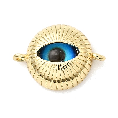 Brass with Resin Blue Evil Eye Links Connector Charms KK-H529-38A-G-1