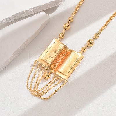 Fashionable Vintage Brass Tassel Book Pendant Necklaces for Women FQ7725-1-1