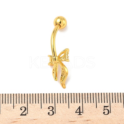 Brass Pave Clear Cubic Zirconia Curved Barbell Bowknot Belly Rings LS-AJEW-L099-01B-G-1