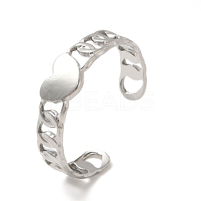 Non-Tarnish 304 Stainless Steel Heart Open Cuff Ring for Women RJEW-E066-02P-1