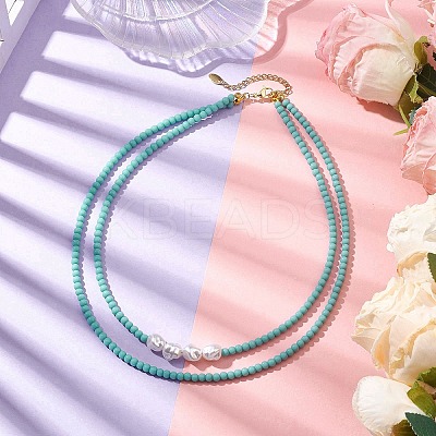 Plastic Imitation Pearl with Glass Necklace NJEW-JN04850-1