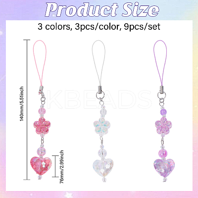 9Pcs 3 Colors Acrylic Mobile Straps HJEW-GO00075-1