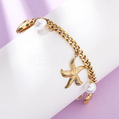 Starfish & Shell Shape 304 Stainless Steel Charm Bracelets BJEW-F519-02B-G-1