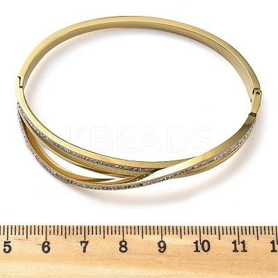 Ion Plating(IP) 304 Stainless Steel Polymer Clay Rhinestone Hinged Bangles for Women LS-BJEW-A011-16G-1