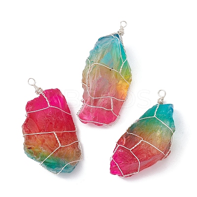 Electroplated Raw Rough Natural Quartz Copper Wire Wrapped Big Pendants PALLOY-JF02283-02-1