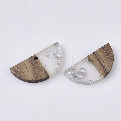 Transparent Resin & Walnut Wood Pendants X-RESI-S358-54-A02-1
