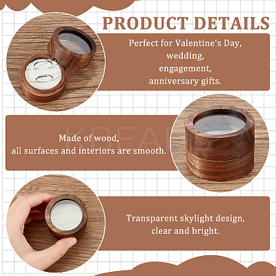 Round Walnut Wooden Engagement Ring Boxes CON-WH0093-03B-1