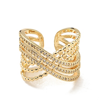 Clear Cubic Zirconia Criss Cross Open Cuff Ring RJEW-G251-09G-1