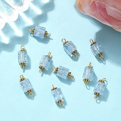10Pcs Transparent Crackled Glass Cube Connector Charms PALLOY-JF03944-1