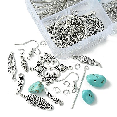 DIY Feather Wing Alloy & Synthetic Turquoise Dangle Earring Making Kits DIY-FS0006-34-1