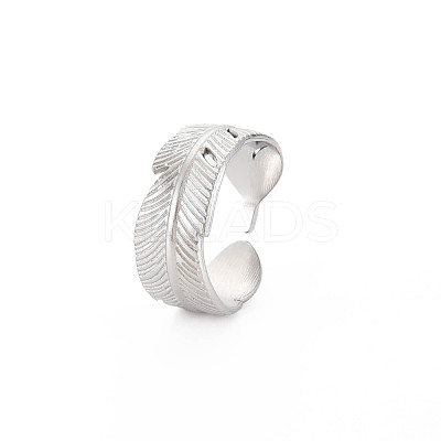 Non-Tarnish 304 Stainless Steel Leaf Wrap Open Cuff Ring for Women RJEW-S405-213P-1