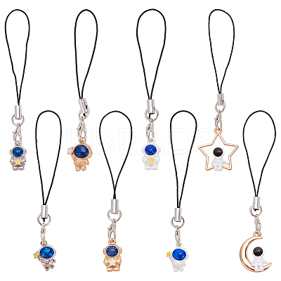8Pcs 8 Style Cartoon Astronaut Pendant Hanging Rope AJEW-WR0001-44-1