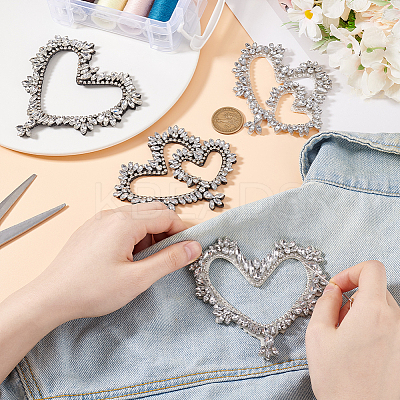 4Pcs 2 Styles Heart Glass Rhinestone Beading Flower Applqiues PATC-GA0001-47-1