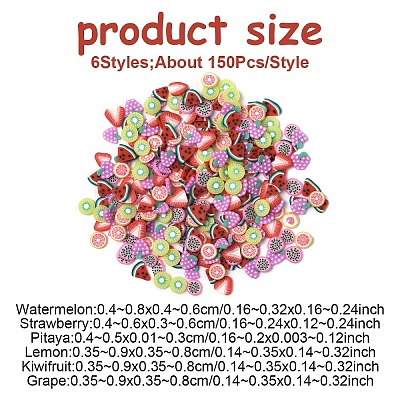900Pcs 6 Styles Handmade Polymer Clay Nail Art Decoration CLAY-YW0002-36-1
