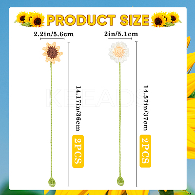 4Pcs 2 Styles Woolen Yarn Crochet Plant Bookmarks AJEW-CP0007-94-1