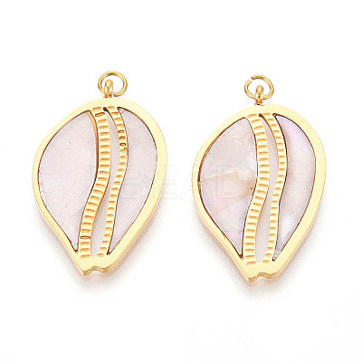 304 Stainless Steel Pave Natural Shell Pendants STAS-N115-21A-G-1