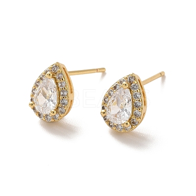 Clear Cubic Zirconia Teardrop Stud Earrings EJEW-K093-18G-1