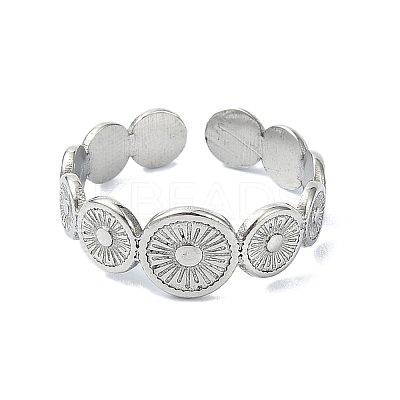 304 Stainless Steel Sun Flower Open Cuff Rings RJEW-M019-28P-1