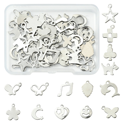 64Pcs 16 Styles Anti-Tarnish 201 Stainless Steel Charms STAS-FS0001-63-1