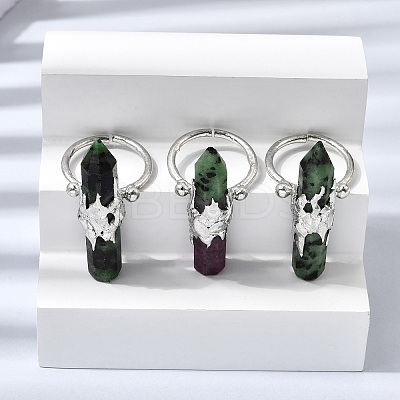 Natural & Synthetic Gemstone & Brass Cuff Rings for Women RJEW-G374-01P-1