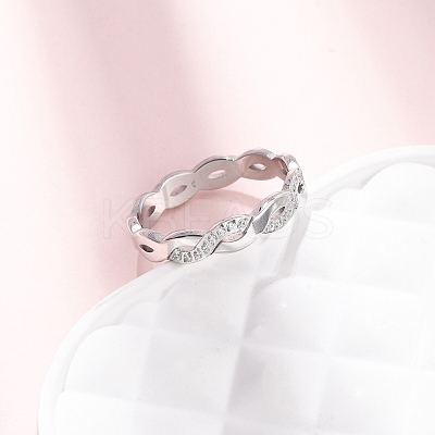 304 Stainless Steel Clear Cubic Zirconia Wave Finger Rings for Women RJEW-Z115-02P-1