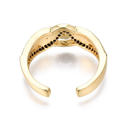 Real 16K Gold Plated Owl with Evil Eye Enamel Cuff Ring for Girl Women RJEW-N035-044-NF-1