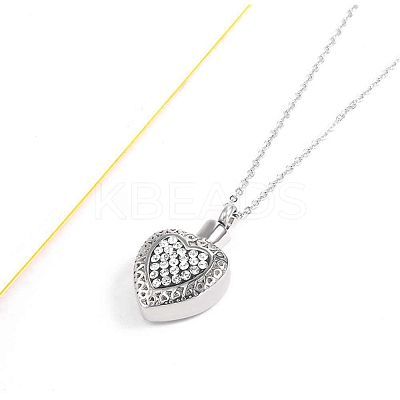 Clear Cubic Zirconia Heart Urn Ashes Pendant Necklace BOTT-PW0001-040S-B-1