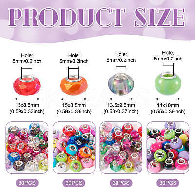 120Pcs 4 Styles Transparent & Opaque Large Hole Acrylic European Beads PACR-TA0001-14-1